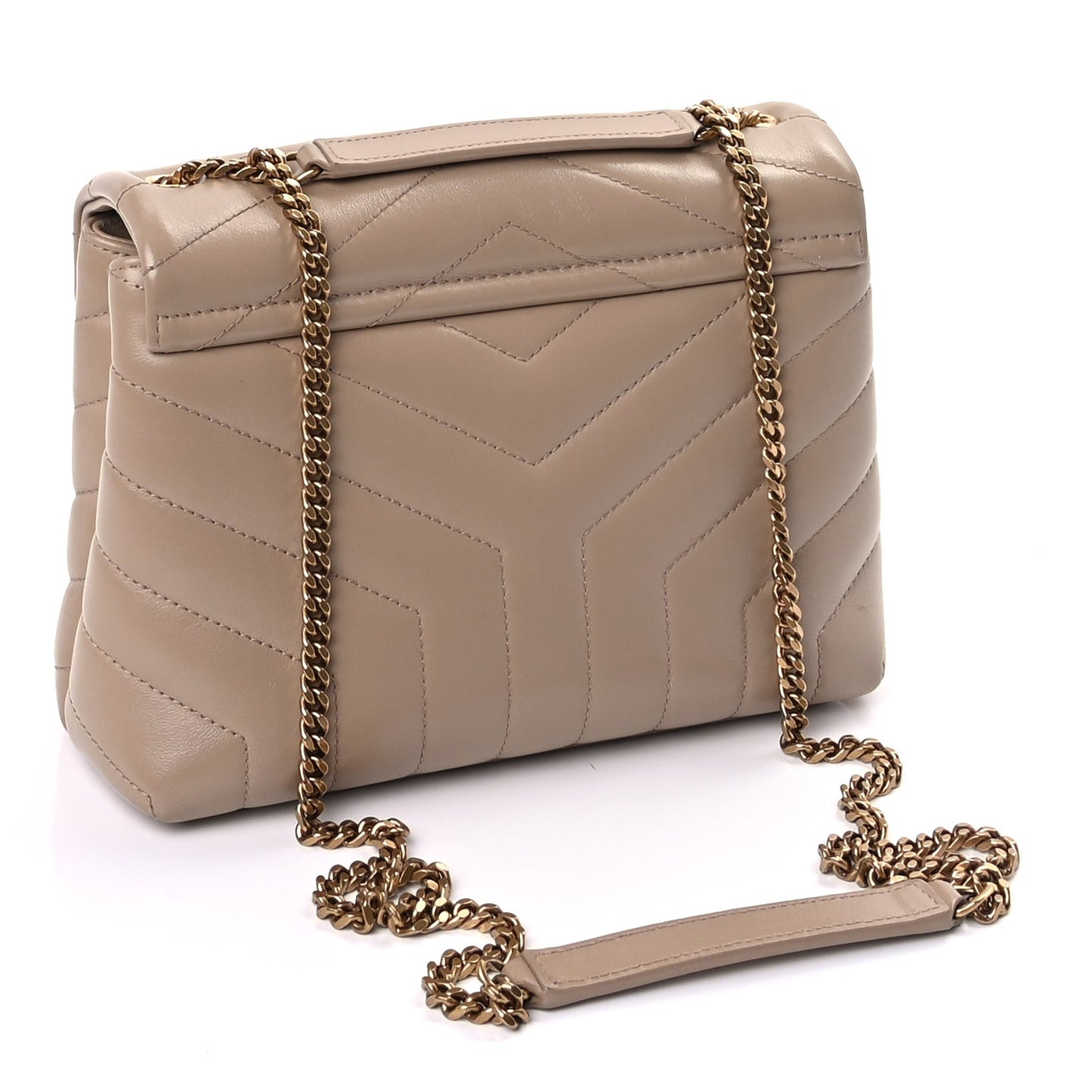 Calfskin Y Quilted Monogram Small Loulou Chain Satchel Dark Beige