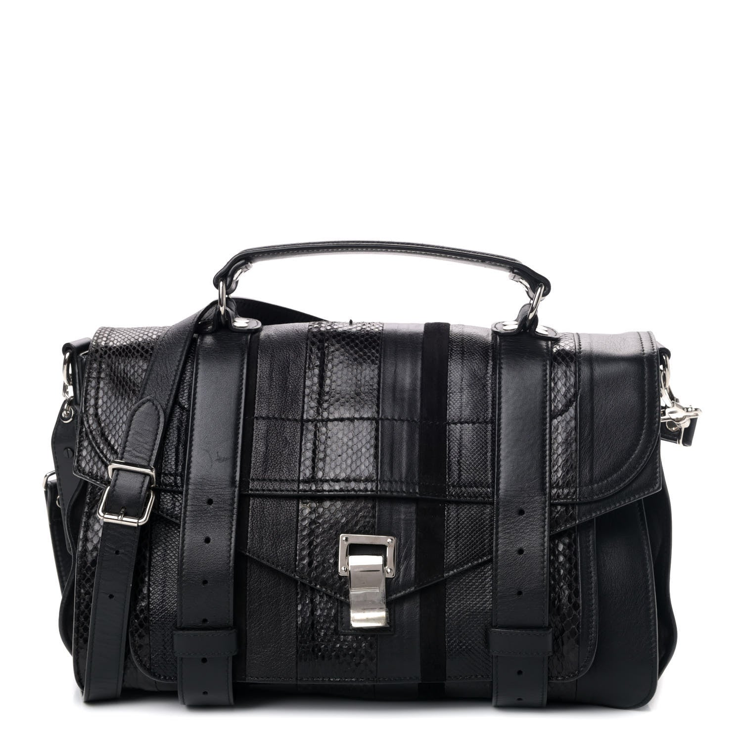 Proenza Schouler Lambskin Karung Ayers Medium Paneled PS1 Satchel Black 1 of 5
