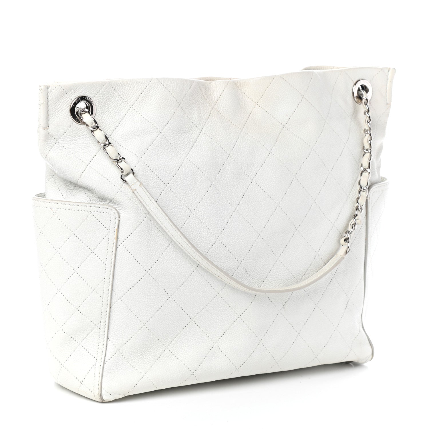 Chanel Caviar Stitched CC Pocket Tote White 6 of 19