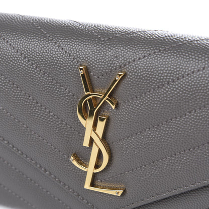 Saint Laurent Grain De Poudre Matelasse Chevron Monogram Flap Wallet Fog 8 of 9