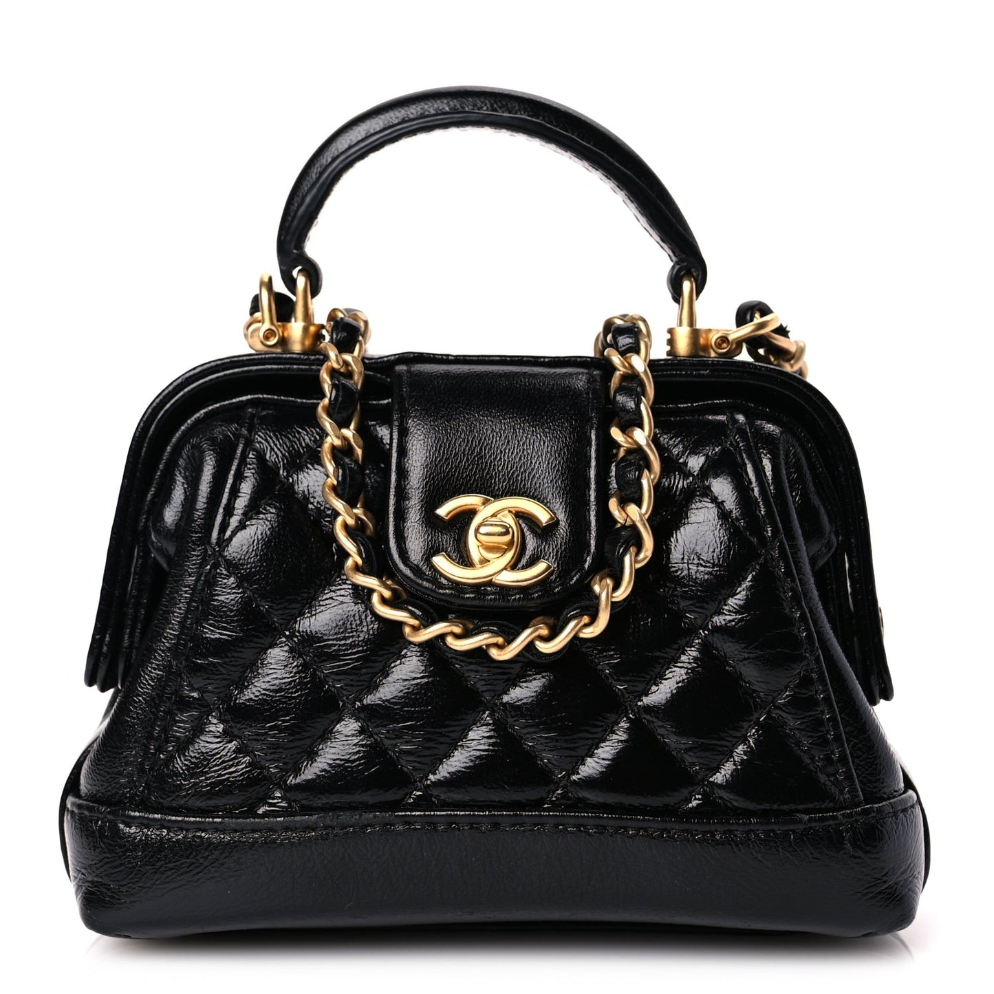 Shiny Lambskin Quilted Mini Cocodoc Top Handle Bag Black
