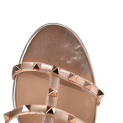 Valentino Garavani Metallic Nappa Rockstud Caged Flat Slide Sandals 38 Rame 13 of 17