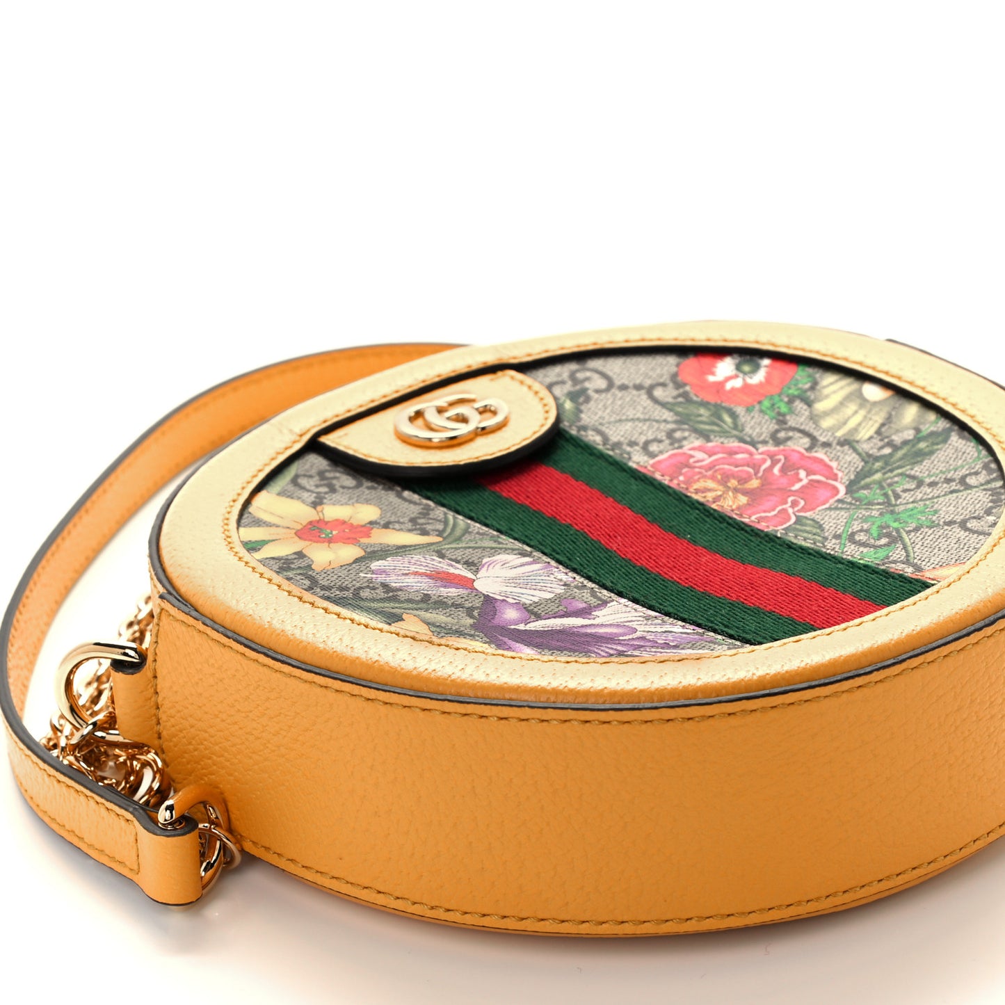 GG Supreme Monogram Flora Web Mini Ophidia Round Shoulder Bag Beige Multicolor Crop