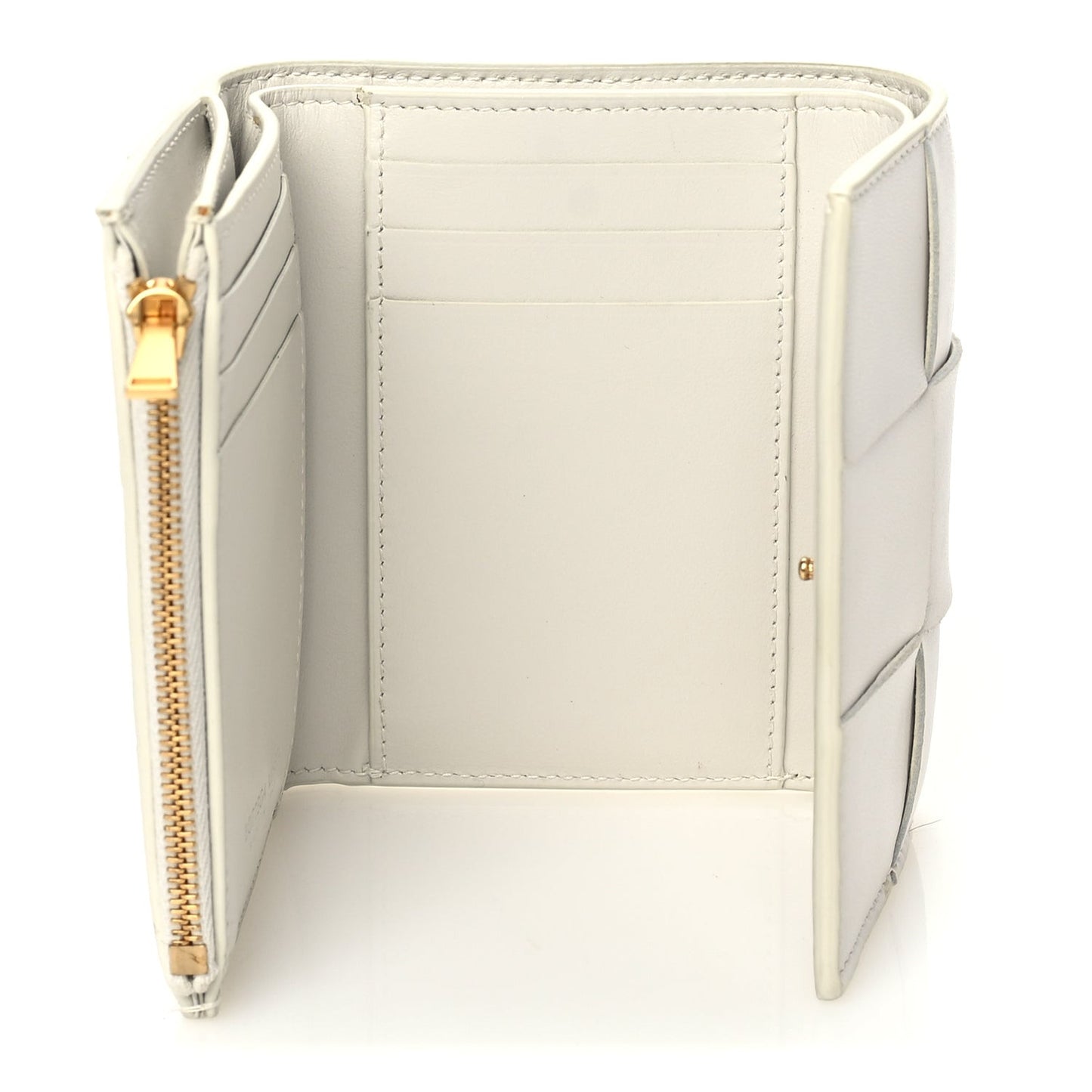 Nappa Maxi Intrecciato Trifold Zip Wallet White