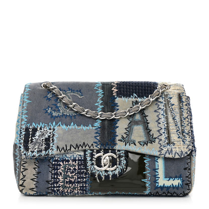 Chanel Denim Tweed Patchwork Jumbo Single Flap Blue 1 of 10