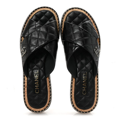 Chanel Lambskin Quilted Chain CC Sandals 40 Black 2 of 9