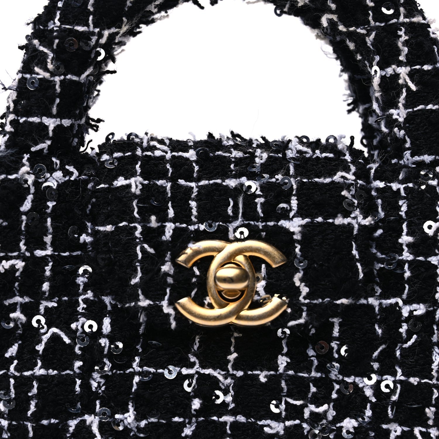 Chanel Tweed Quilted Mini Nano Kelly Shopper  Black White 6 of 8