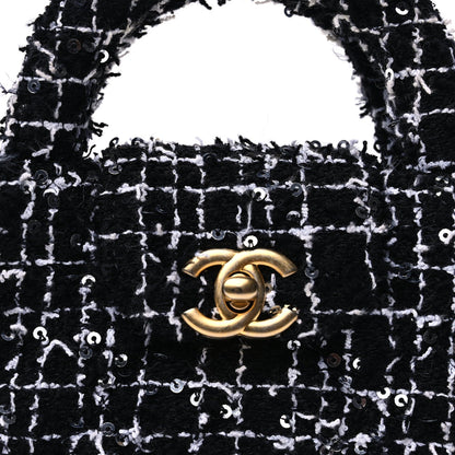 Chanel Tweed Quilted Mini Nano Kelly Shopper  Black White 6 of 8