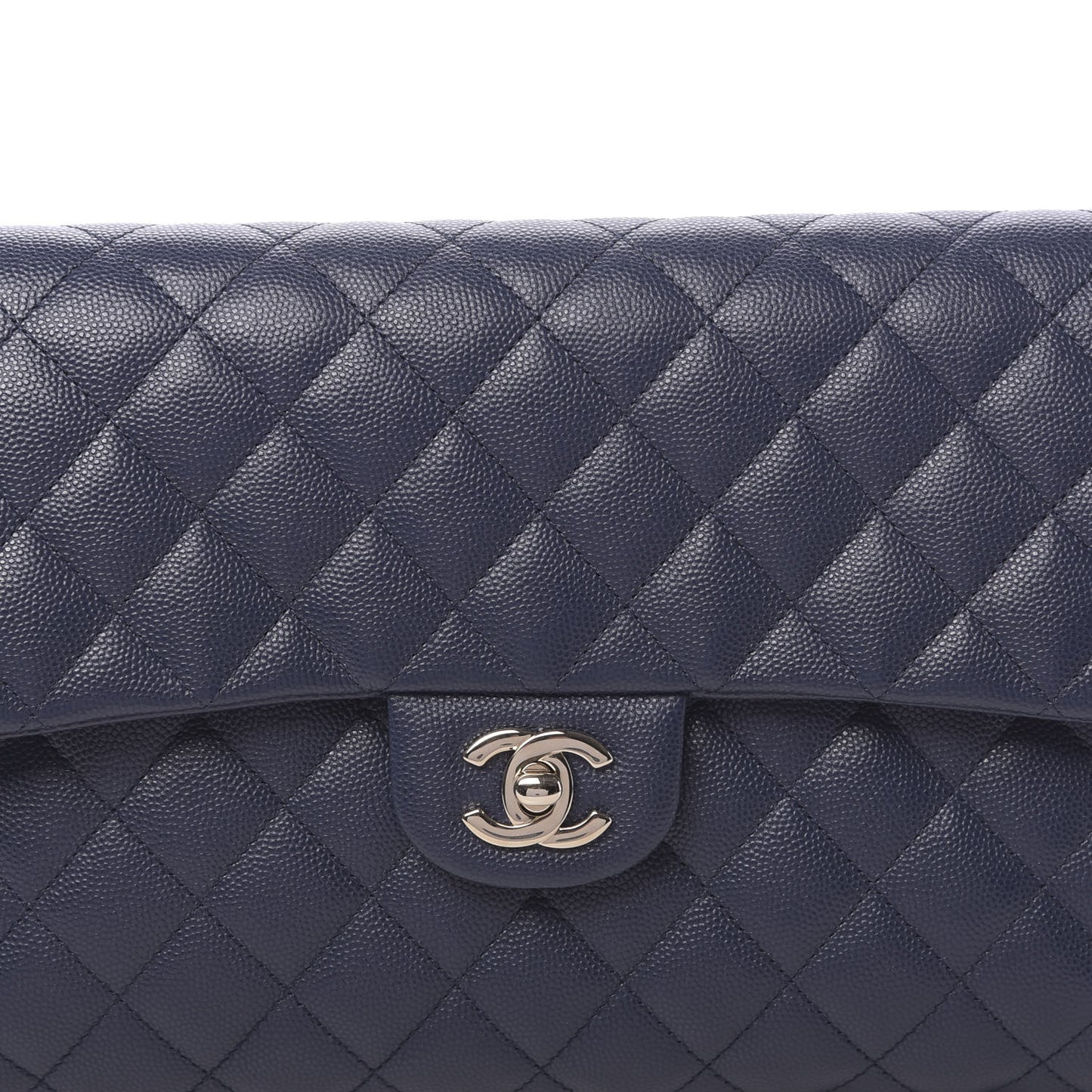 Caviar Quilted Flap Clutch Navy Blue