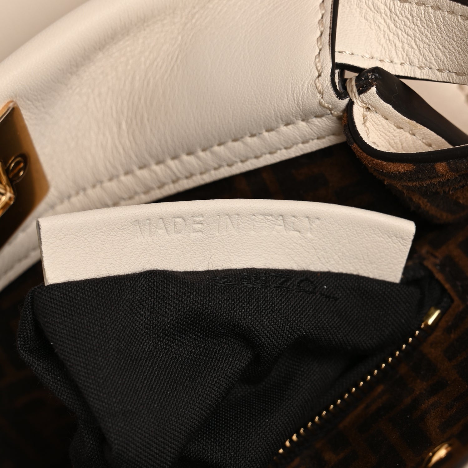 Fendi Vitello Seta Suede FF Mini Peekaboo Iconic Satchel Uovo Sigaro Marrone 6 of 11