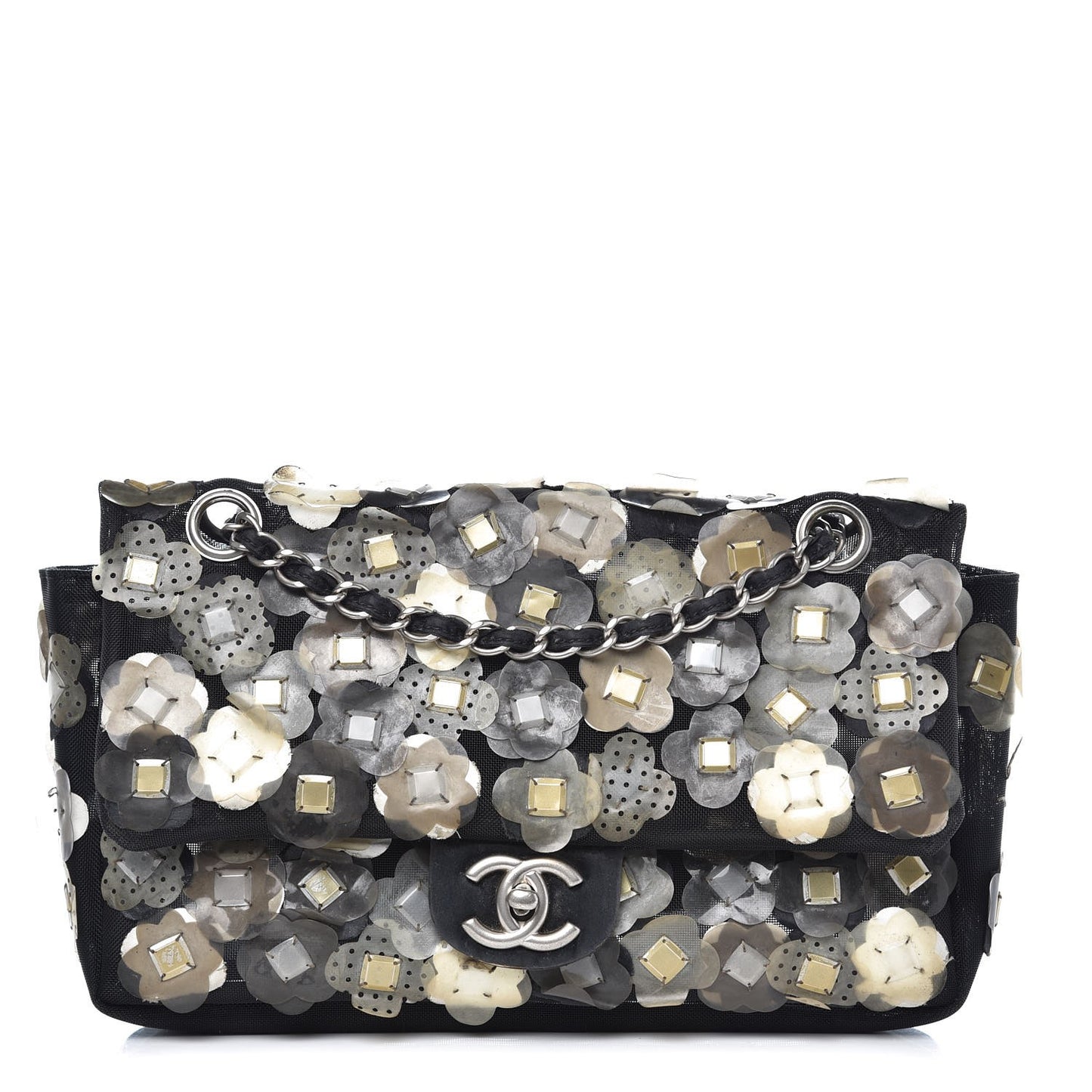 Nylon Camellia Medium Flap Black