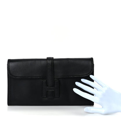 Hermes Swift Lizard Varanus Niloticus Jige Elan Touch 29 Clutch  Black 2 of 9