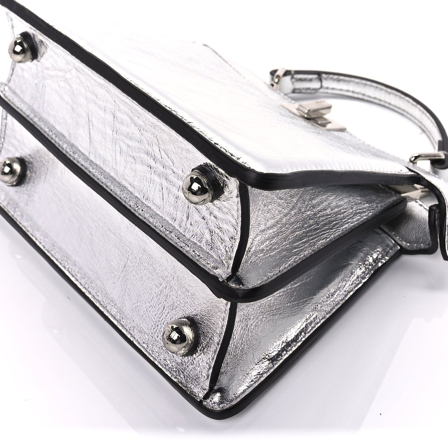 Metallic Calfskin Rock Millenium Petite Peekaboo I SEE U Iconic Satchel Argento