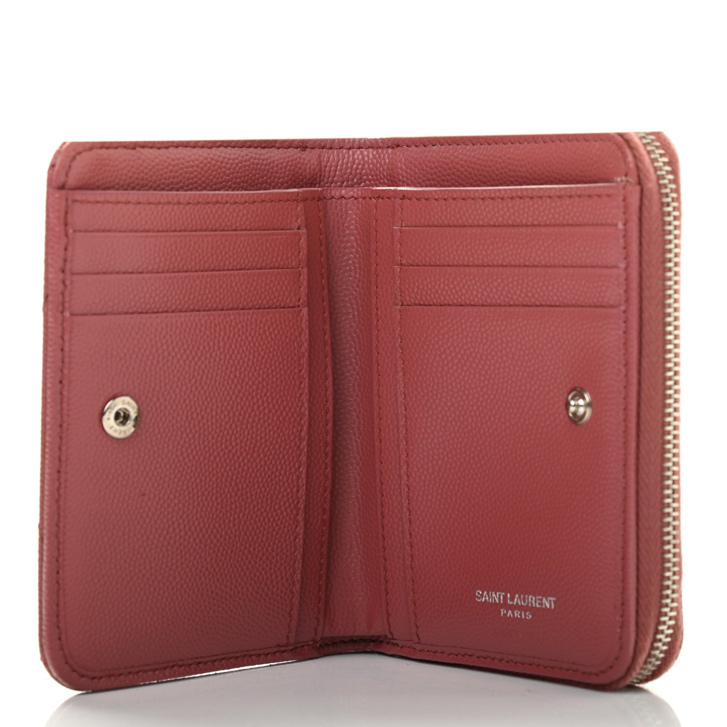 Saint Laurent Grain De Poudre Matelasse Chevron Monogram Compact Zip Around Wallet Dark Rose 5 of 11