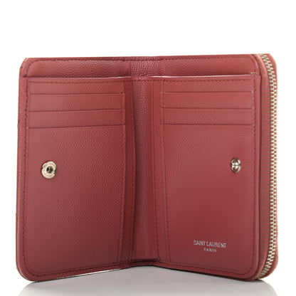 Saint Laurent Grain De Poudre Matelasse Chevron Monogram Compact Zip Around Wallet Dark Rose 5 of 11