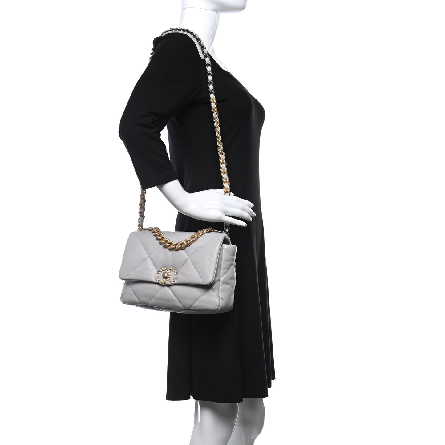 Lambskin Quilted Medium Chanel 19 Flap Grey