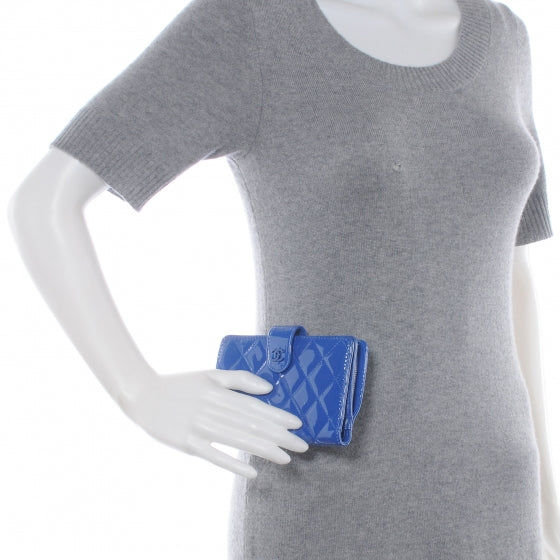 Patent Quilted Compact Zip Wallet Blue