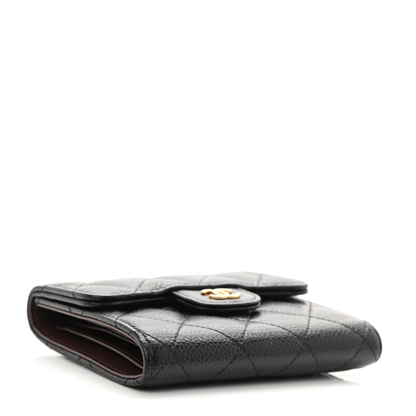 Caviar Quilted Compact Flap Wallet Black