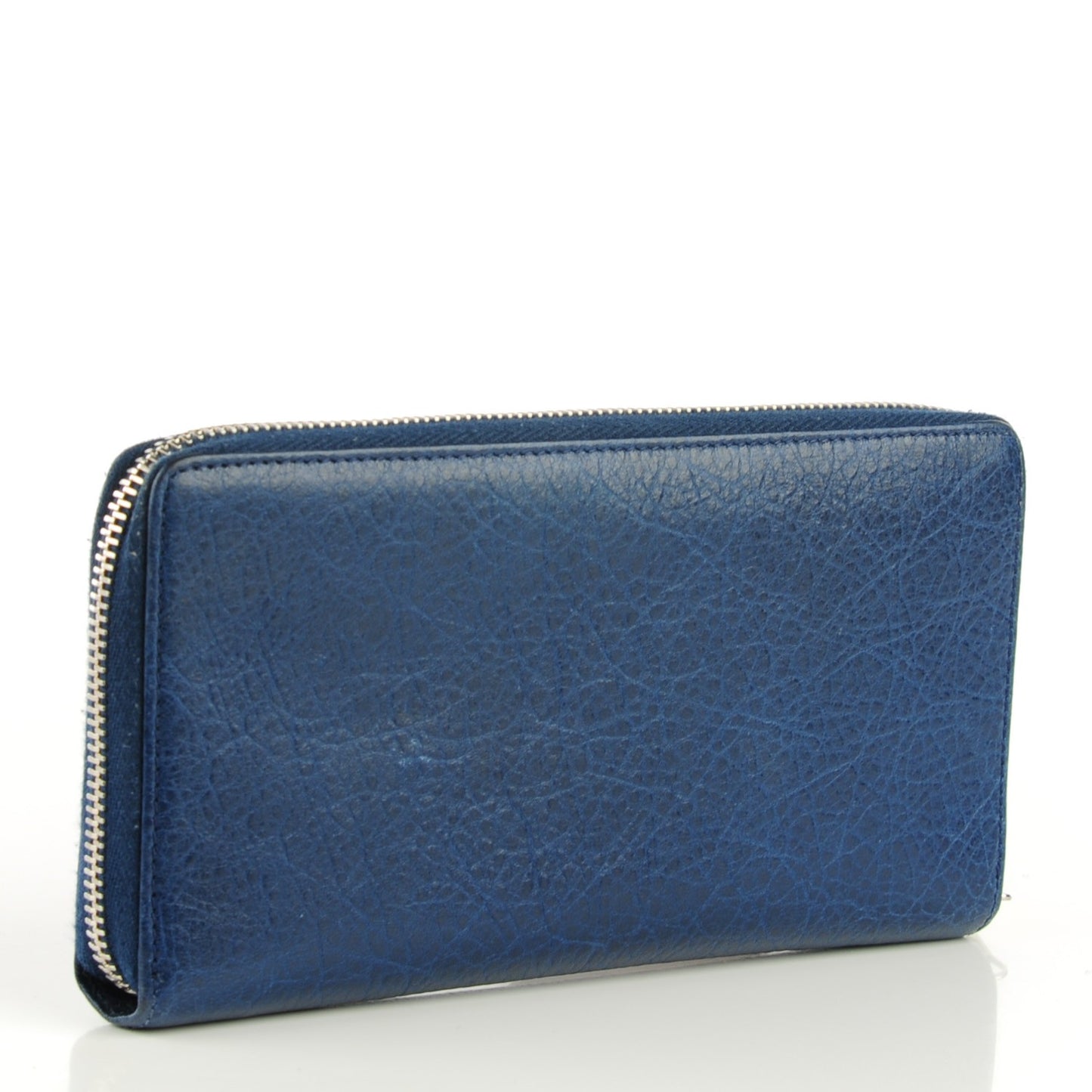 Agneau Giant 12 Silver Hardware Continental Zip Around Bleu Mineral