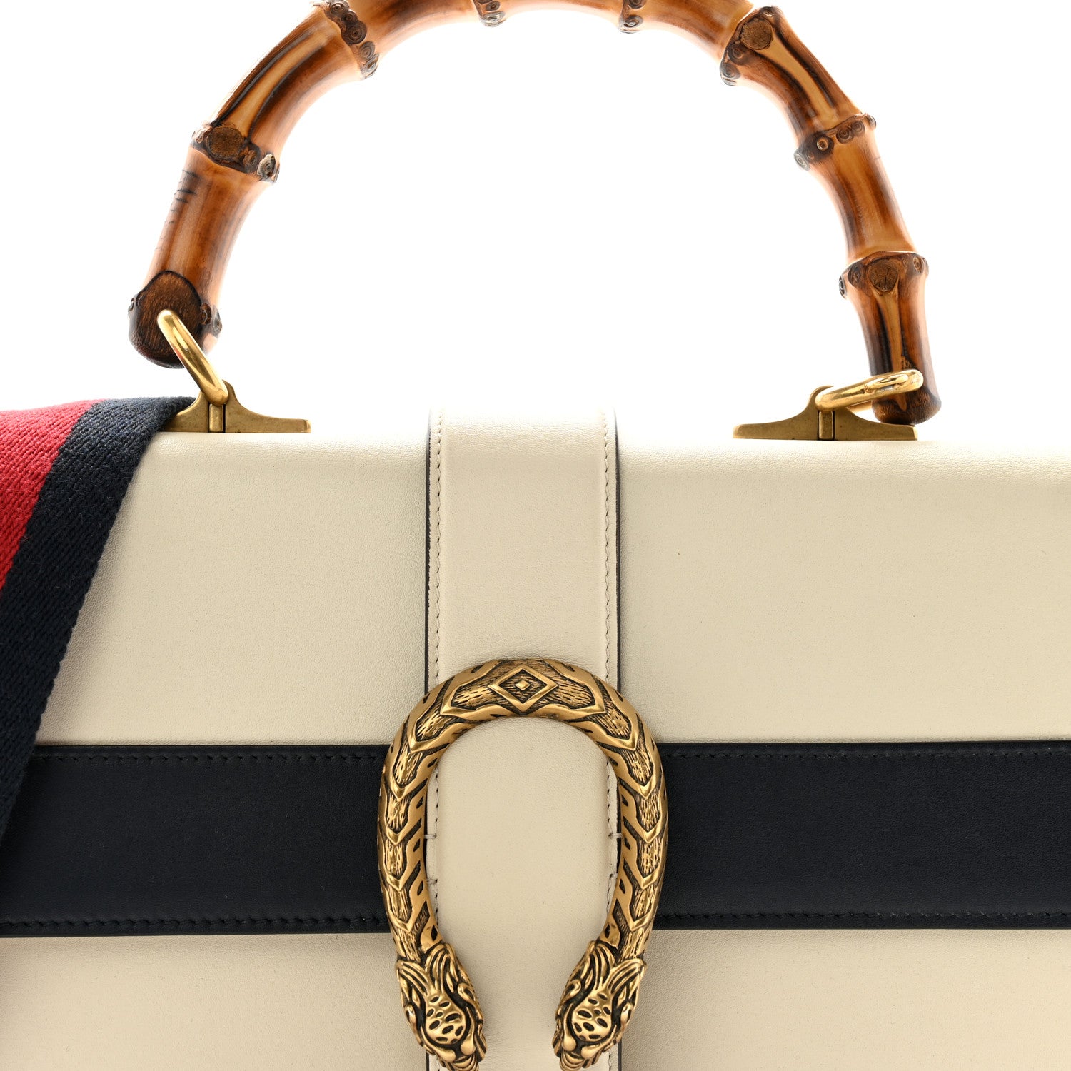 Gucci Calfskin Bamboo Web Medium Dionysus Top Handle Bag White Blue Hibiscus Red 9 of 13