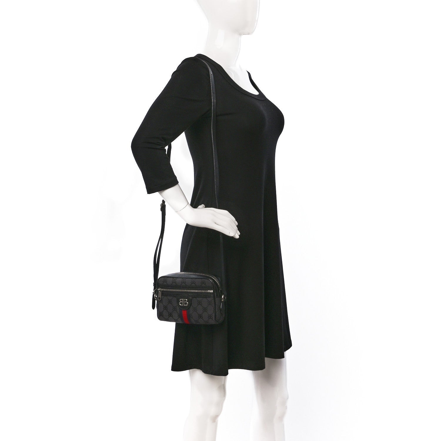 Gucci X BALENCIAGA BB Monogram Web Mini Ophidia Shoulder Bag Black 2 of 7