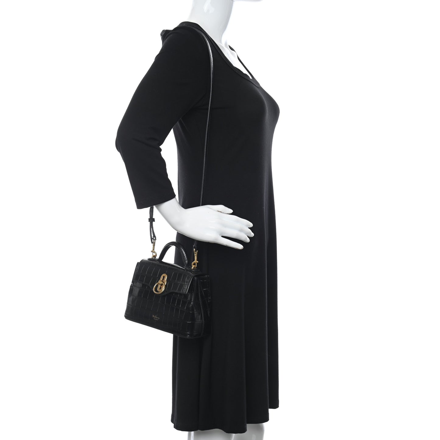 Calfskin Crocodile Embossed Micro Seaton Black