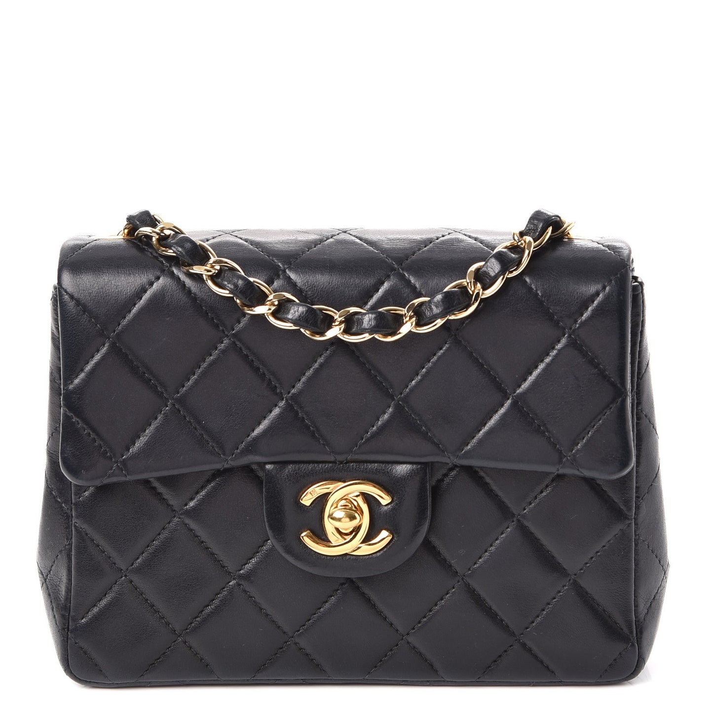 Lambskin Quilted Mini Square Flap Black