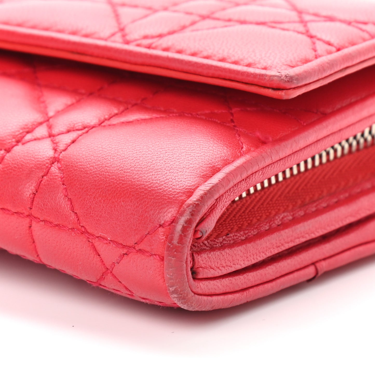 Lambskin Cannage Rendez-vous Chain Wallet Red