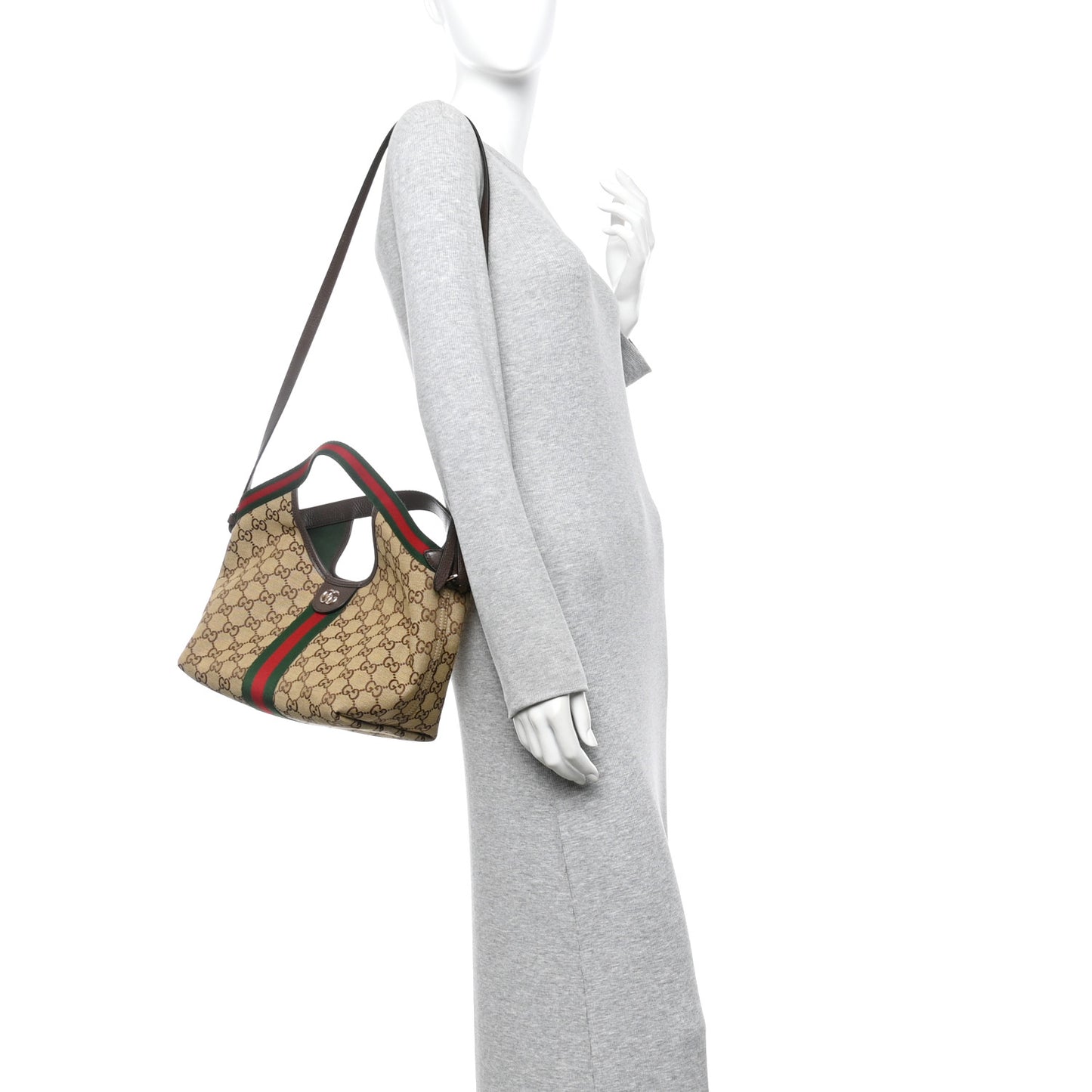 Monogram Web Small Giglio Tote Beige Dark Brown