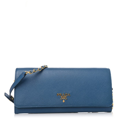 Prada Saffiano Metal Oro Chain Wallet Cobalto 1 of 4