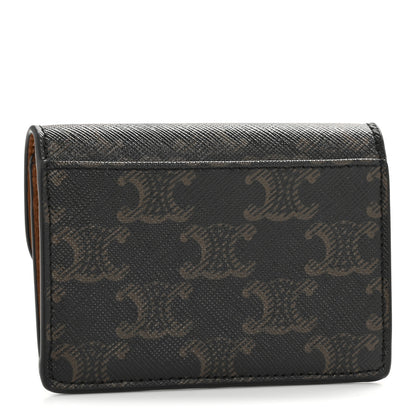 Celine Triomphe Canvas Calfskin Flap Card Holder Tan 3 of 10