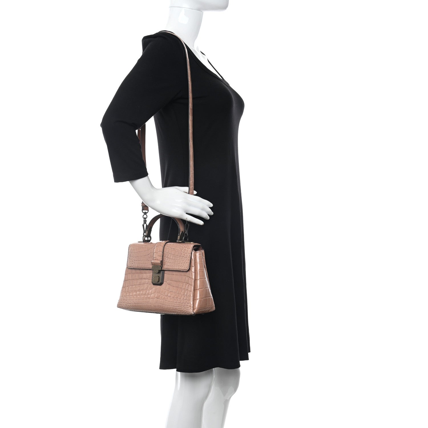 Bottega Veneta Crocodile Small Piazza Bag Light Pink 2 of 9