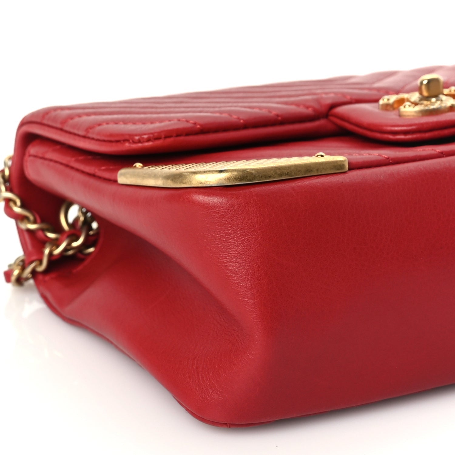 Chanel Calfskin Chevron Quilted Mini Rock The Corner Flap Red 8 of 9