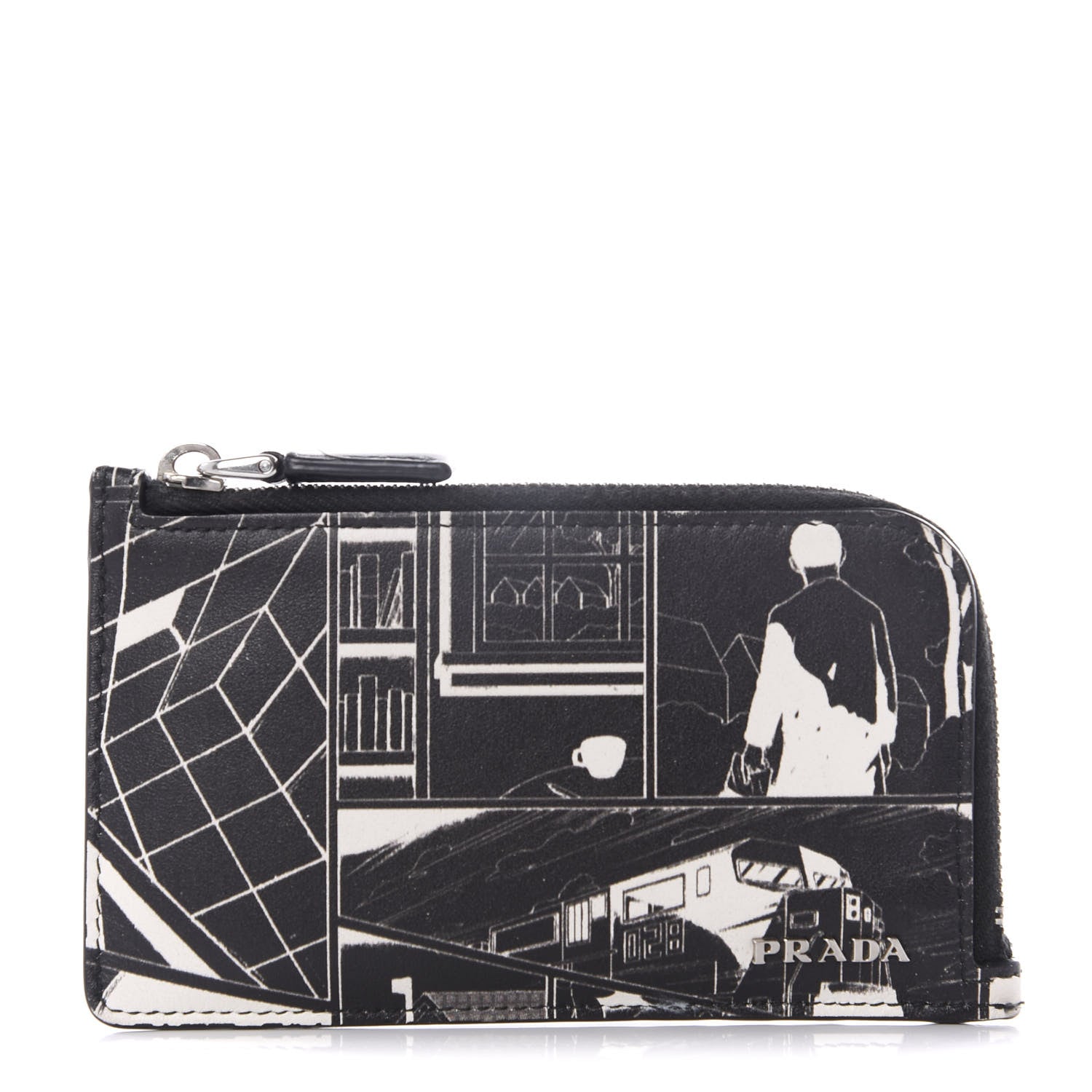 Prada X JAMES JEAN Vitello Comic Print Zip Card Holder Black 1 of 6