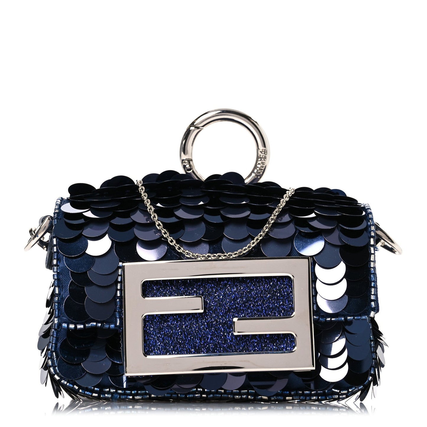 Sequin Paillettes Shiny Nappa Sex and the City Nano Maxi Buckle Baguette Charm Blue