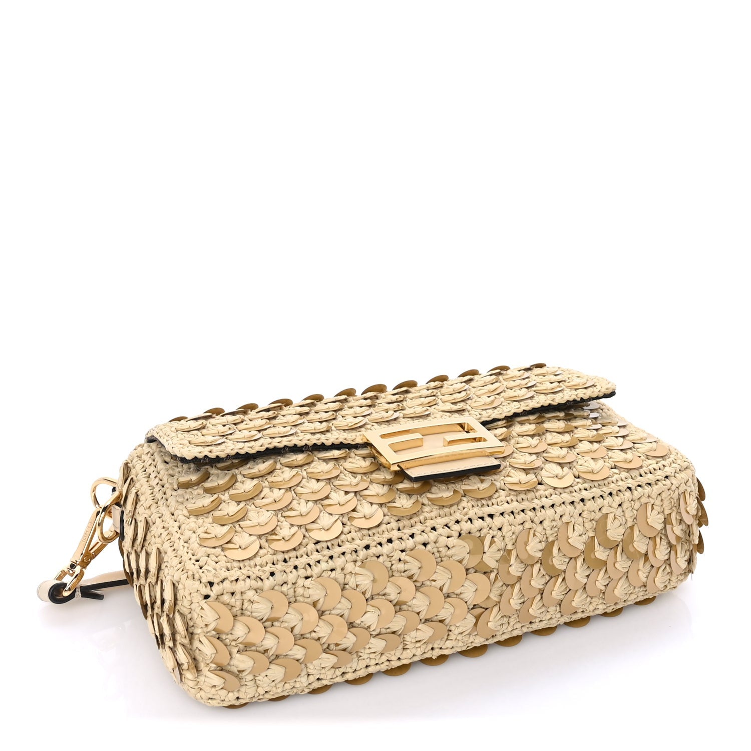 Fendi Sequin Macrame Baguette Beige Gold 3 of 7
