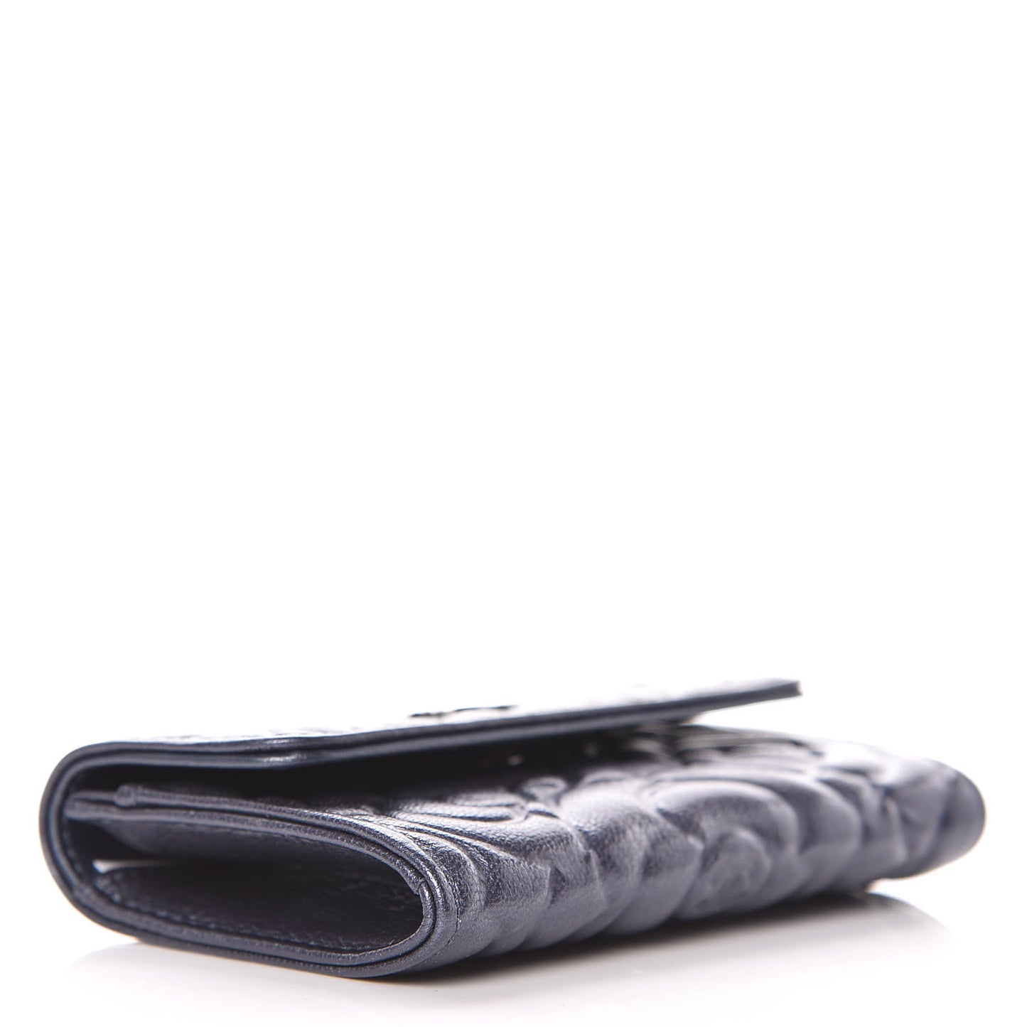 Goatskin Camellia Embossed Card Holder Blue