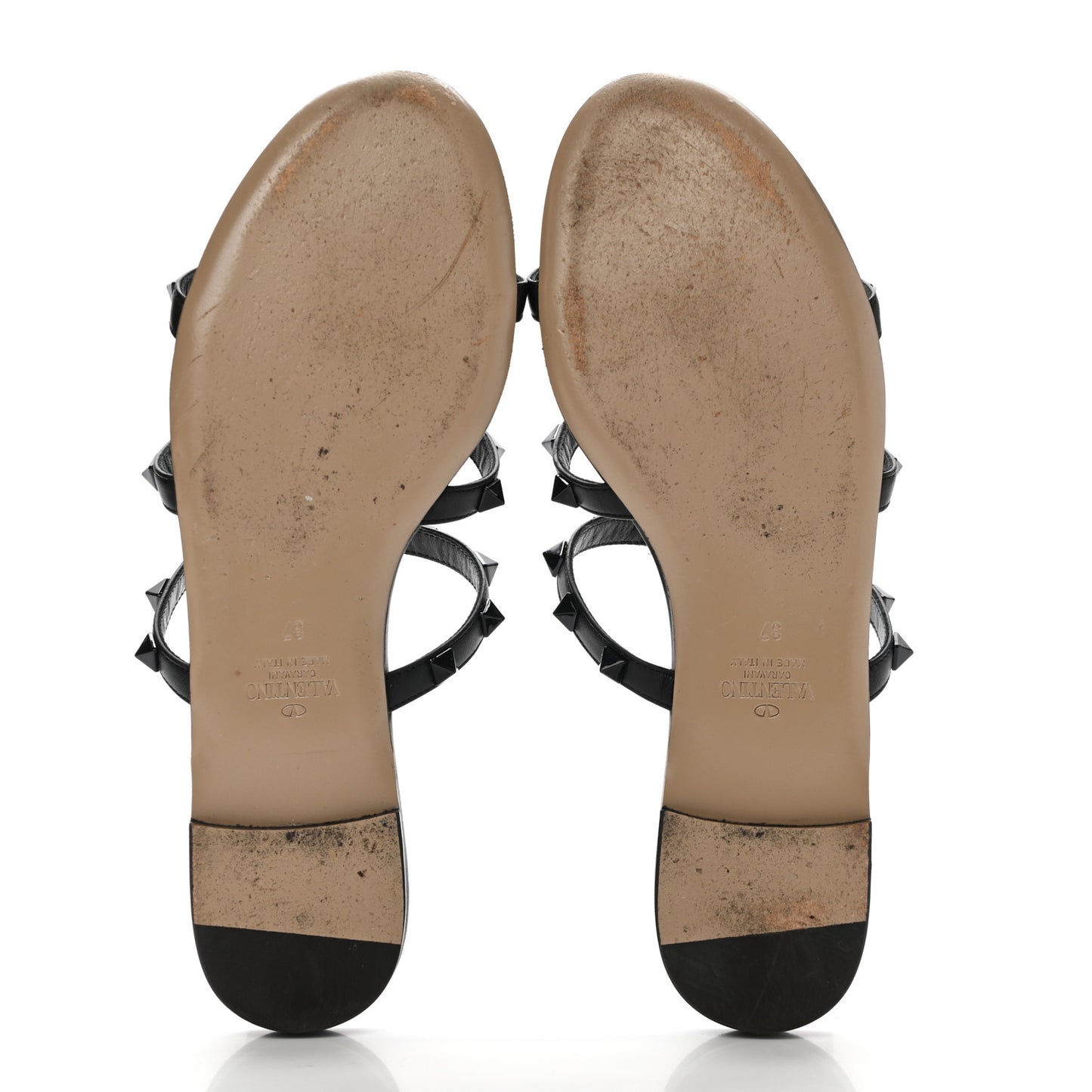 Nappa Monochrome Rockstud Caged Flat Slide Sandals 37 Black