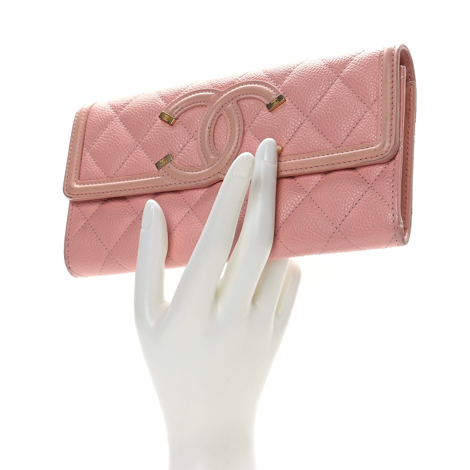 Chanel Caviar Quilted Large Filigree Gusset Flap Wallet Pink 2 of 12