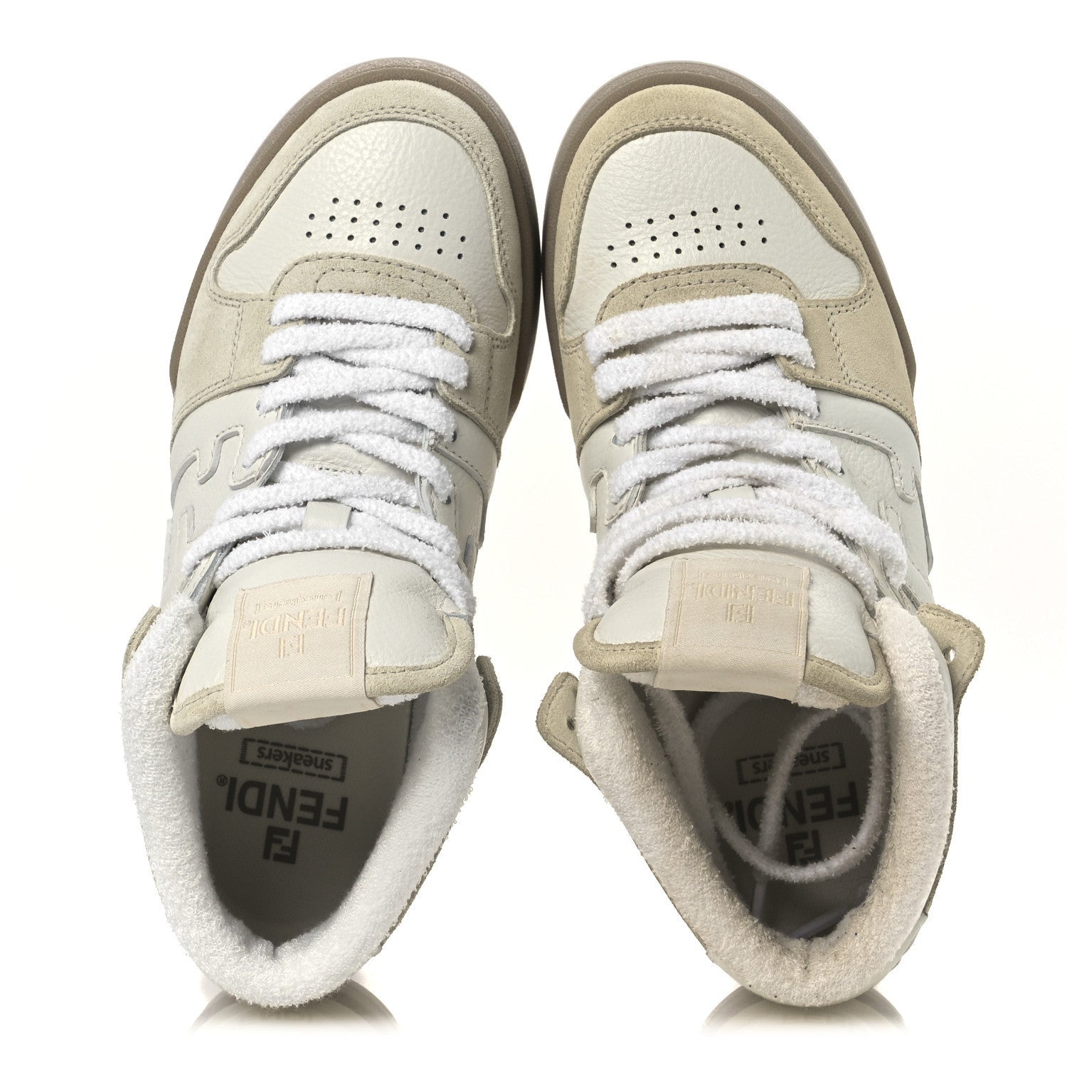 Fendi Suede Vitello Match High Top Sneakers 37 Ice White Ice  White 2 of 7