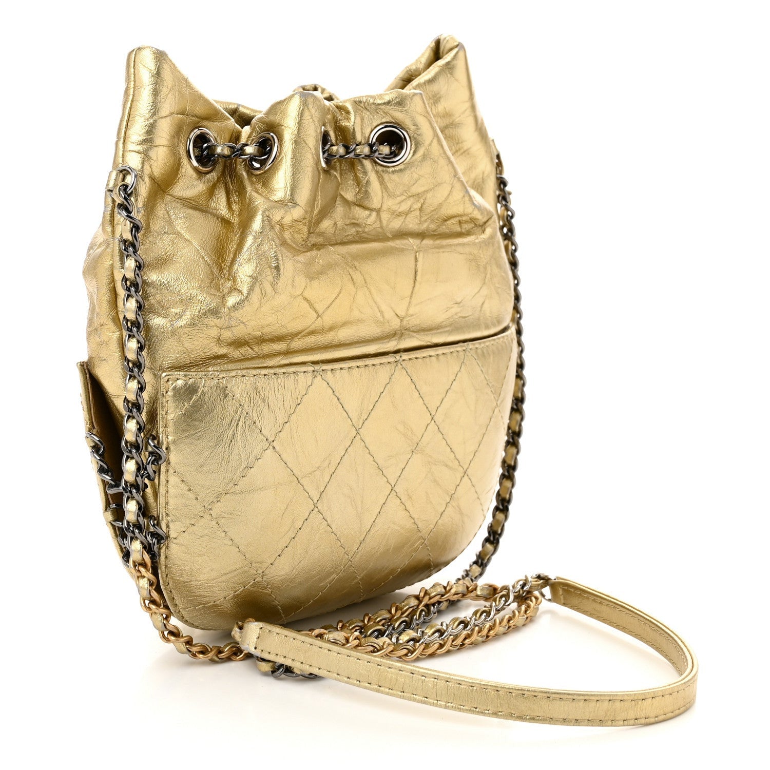 Chanel Metallic Aged Calfskin Quilted Small Gabrielle Bucket Gold 3 of 7