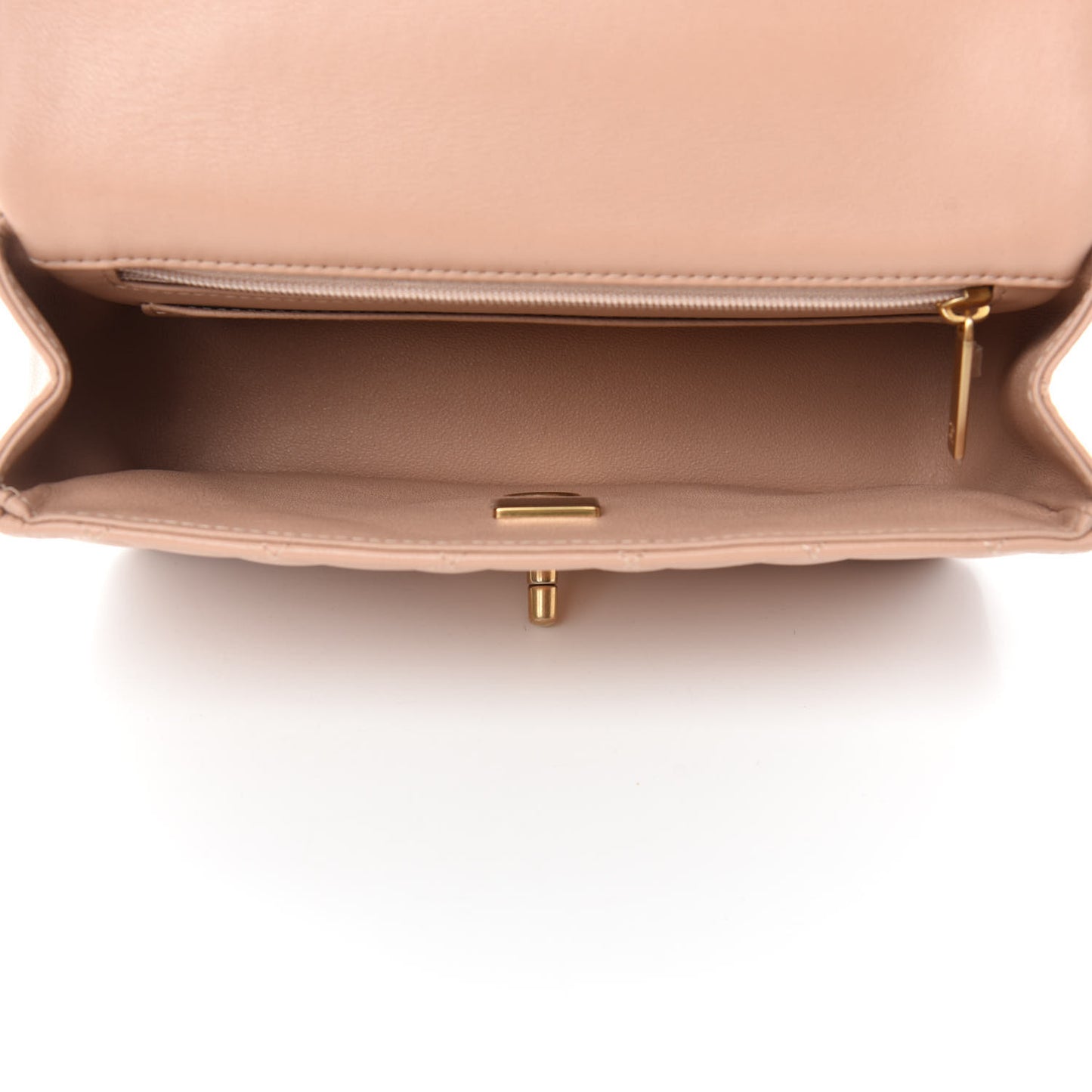 Lambskin Quilted Mini Top Handle Rectangular Flap Beige