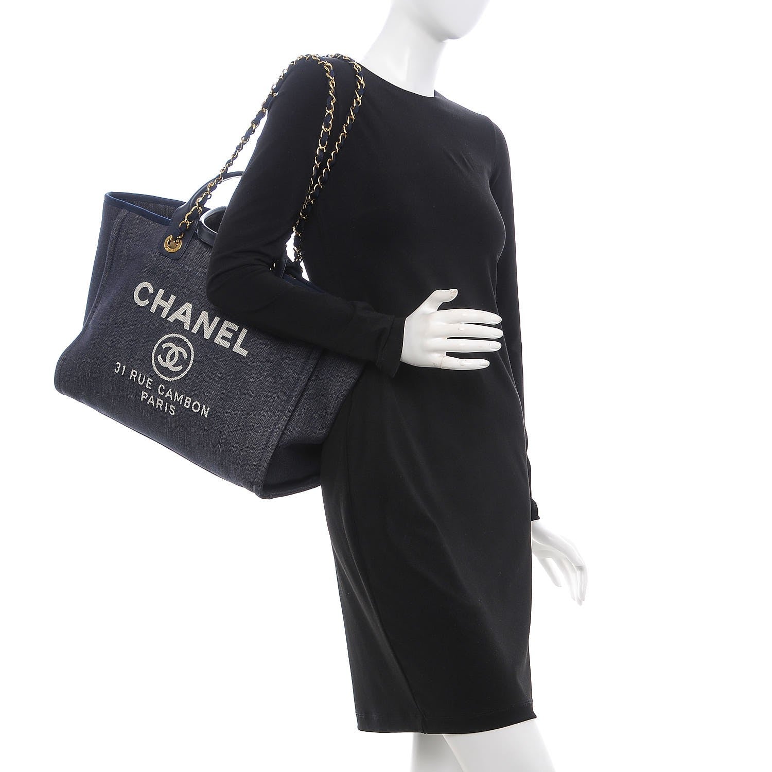 Chanel Denim Large Deauville Tote Dark Blue 2 of 9