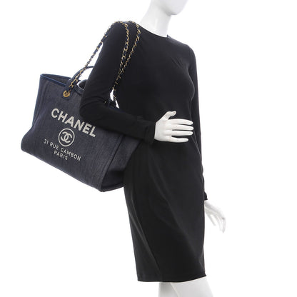 Chanel Denim Large Deauville Tote Dark Blue 2 of 9