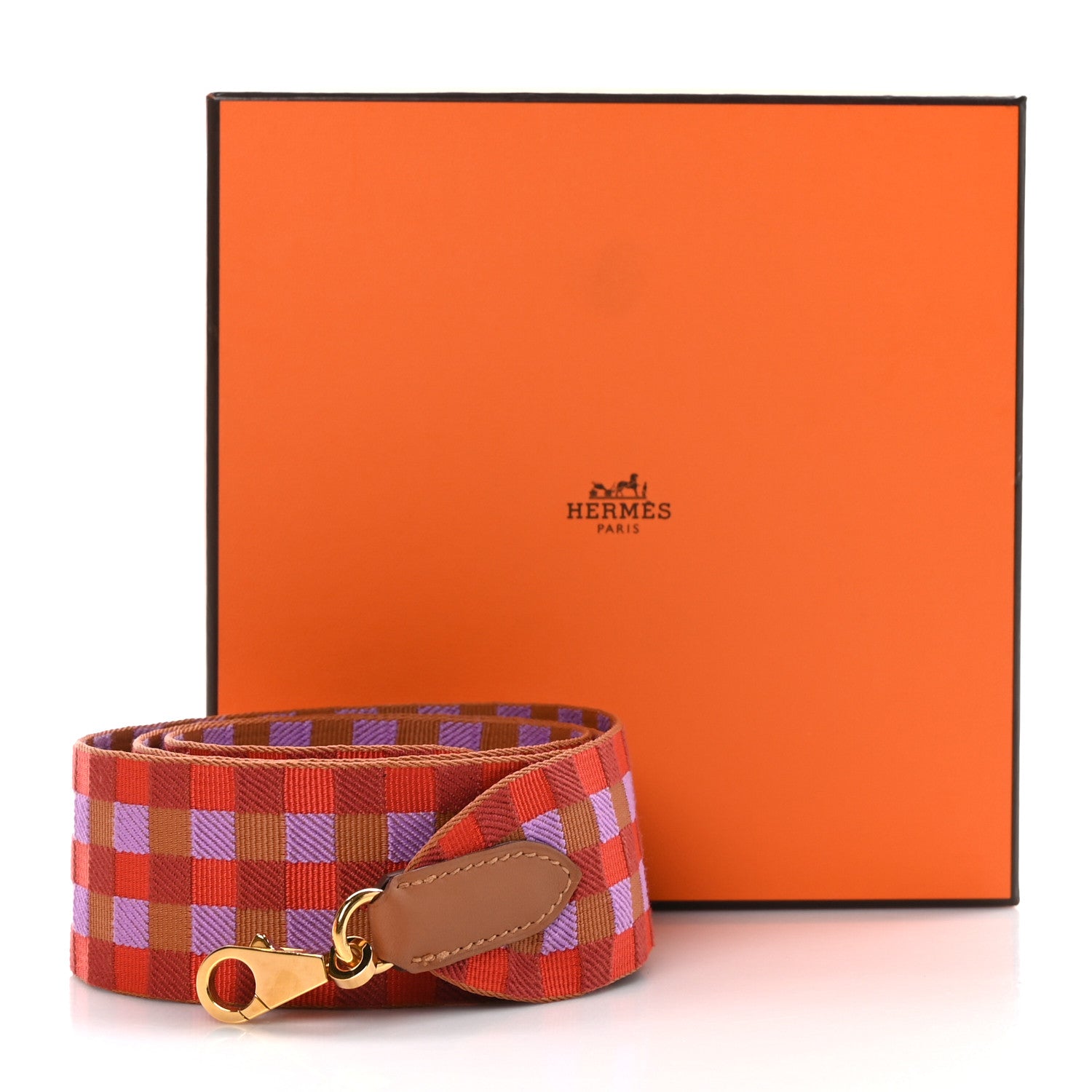 Hermes Toile Swift 50mm Maxi Quadrille Shoulder Strap Capucine Parme Rouge Duchess Gold 6 of 6