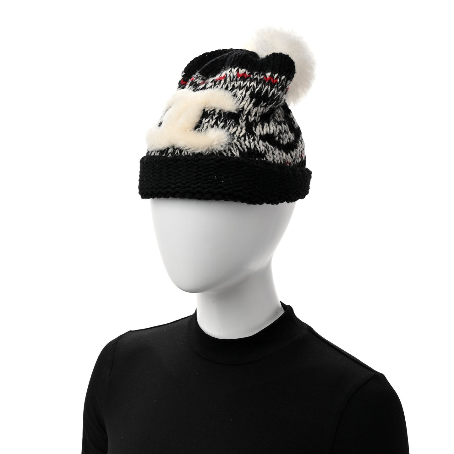 Wool Shearling CC Beanie Hat Black Multicolor