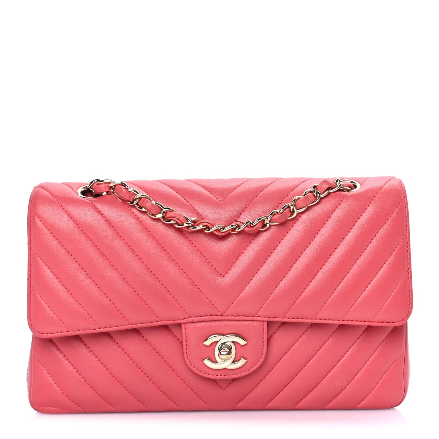 Lambskin Chevron Quilted Medium Double Flap  Pink