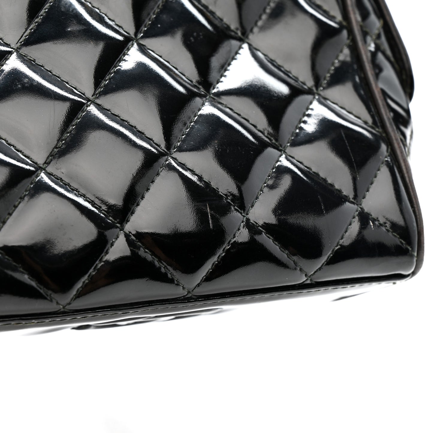 Patent Quilted Mini Shoulder Bag Black