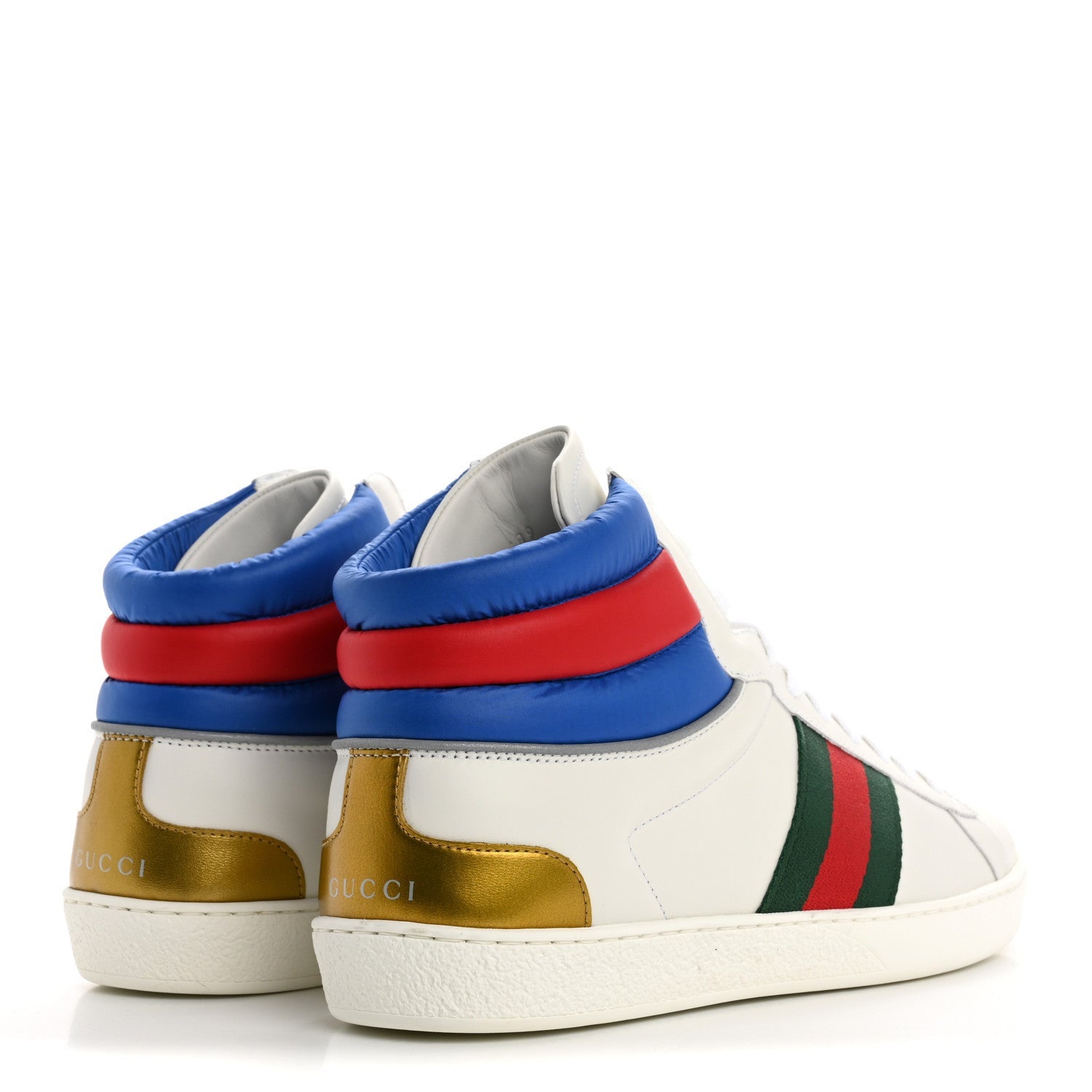 Gucci Calfskin Web Mens Ace High Top Sneakers 9 White Bright Splash 5 of 7