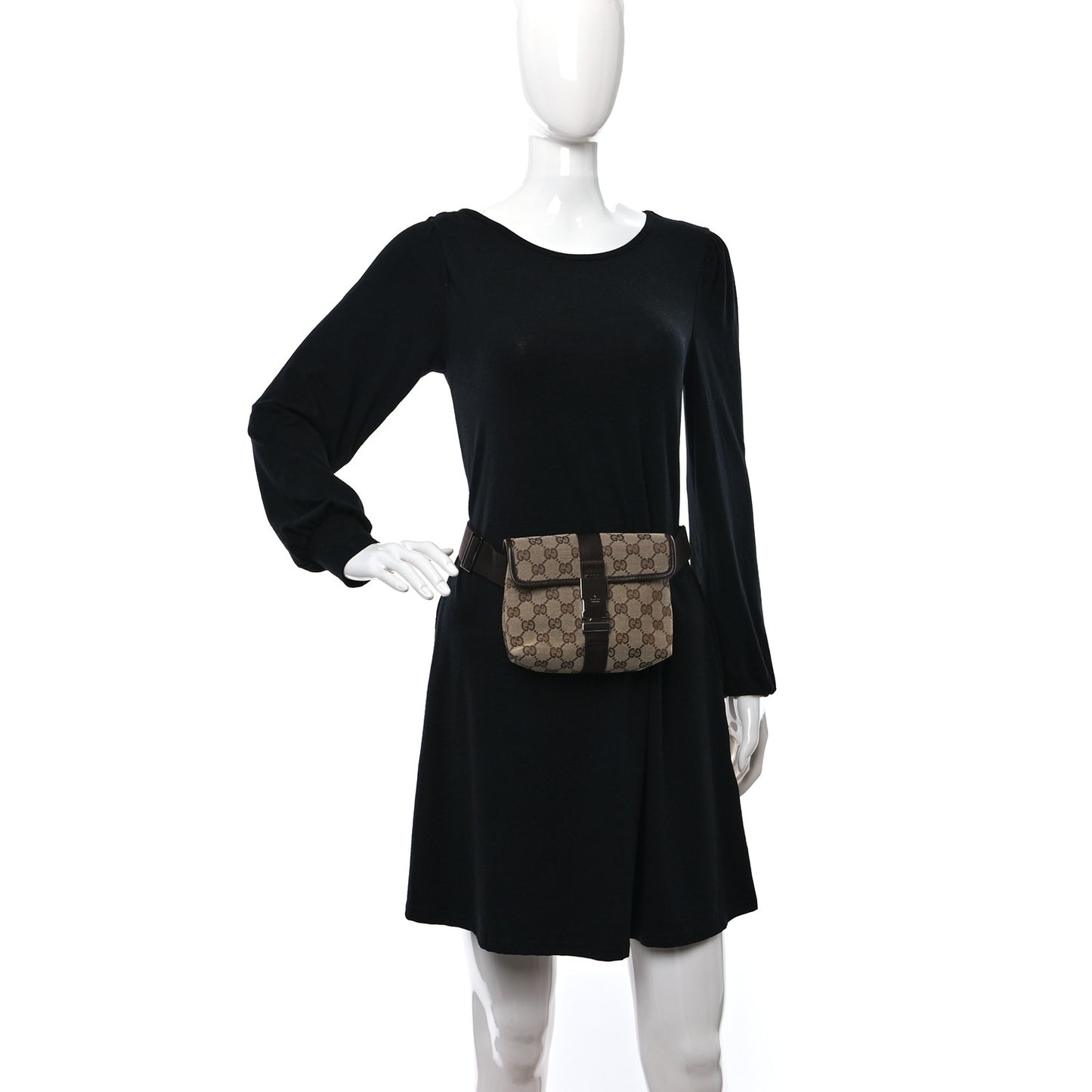 GG Monogram Buckle Belt Bag Dark Brown